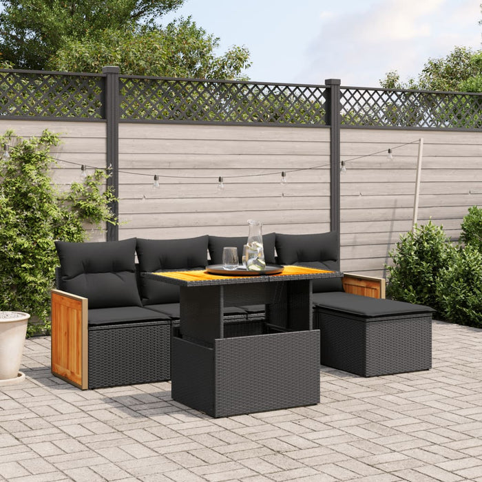 Set mobilier de grădină cu perne, 6 piese, negru, poliratan WALTI