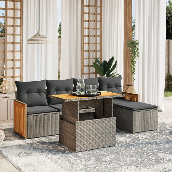 Set mobilier grădină cu perne, 6 piese, gri, poliratan - WALTI WALTI