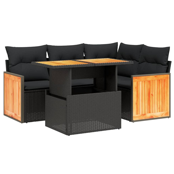 Set mobilier de grădină cu perne, 5 piese, negru, poliratan - WALTI WALTI