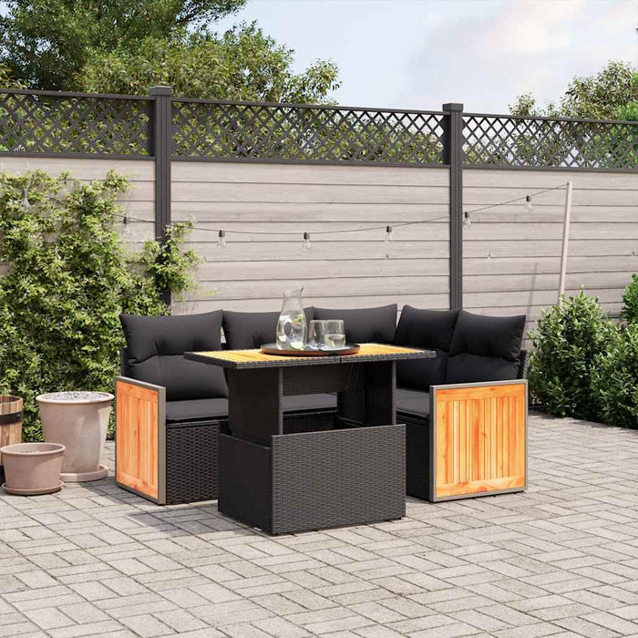 Set mobilier de grădină cu perne, 5 piese, negru, poliratan - WALTI WALTI