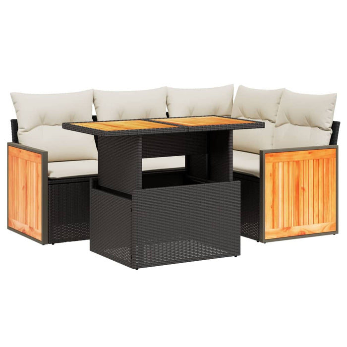 Set mobilier de grădină cu perne, 5 piese, negru, poliratan WALTI
