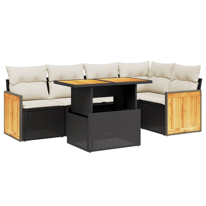 Set mobilier de grădină cu perne, 6 piese, negru, poliratan WALTI