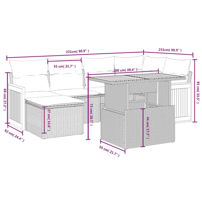 Set mobilier de grădină cu perne, 6 piese, negru, poliratan WALTI