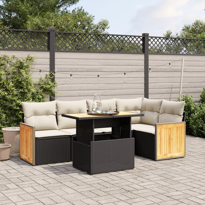 Set mobilier de grădină cu perne, 6 piese, negru, poliratan WALTI