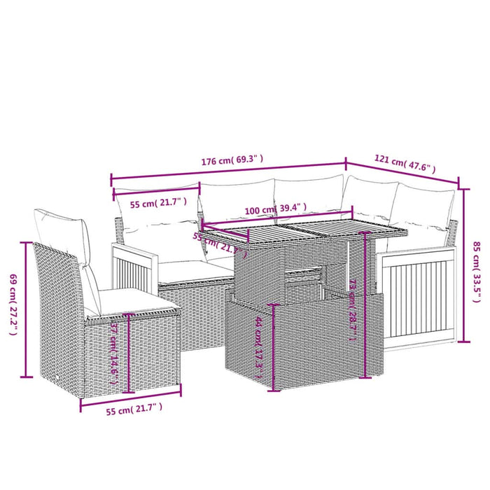 Set mobilier de grădină cu perne, 6 piese, negru, poliratan - WALTI WALTI