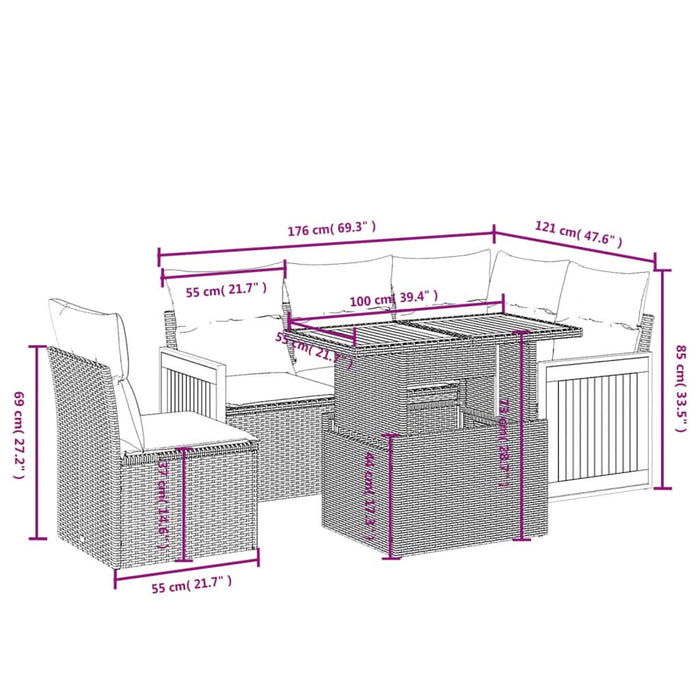 Set mobilier de grădină cu perne, 6 piese, negru, poliratan - WALTI WALTI