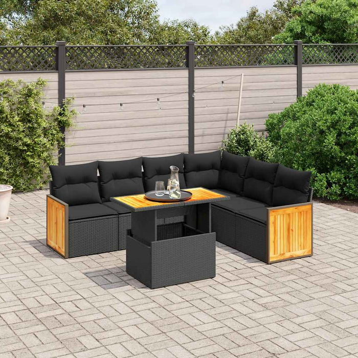 Set canapele de grădină cu perne, 7 piese, negru, poliratan - WALTI WALTI
