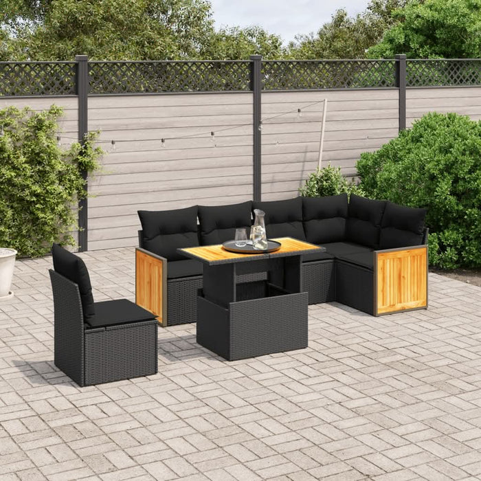 Set canapele de grădină cu perne, 7 piese, negru, poliratan - WALTI WALTI