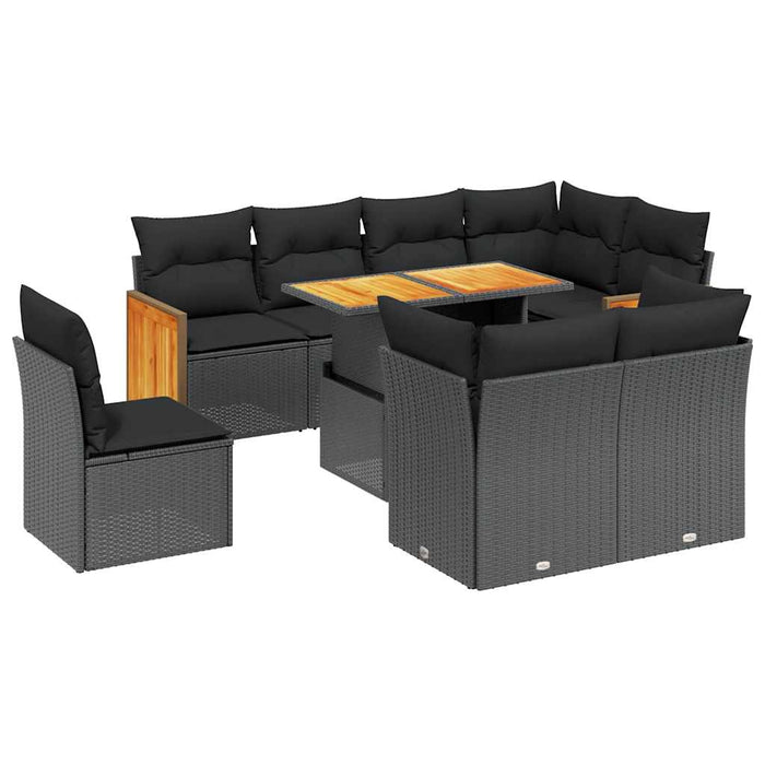 Set mobilier de grădină cu perne, 9 piese, negru, poliratan - WALTI WALTI