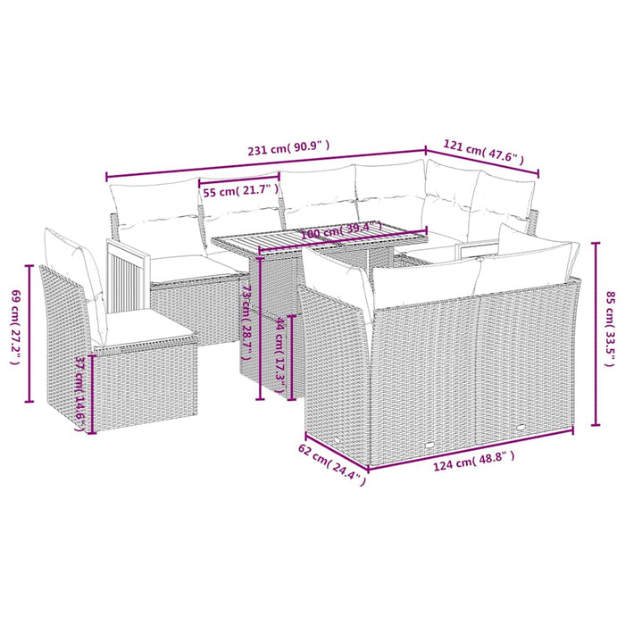 Set mobilier de grădină cu perne, 9 piese, negru, poliratan - WALTI WALTI