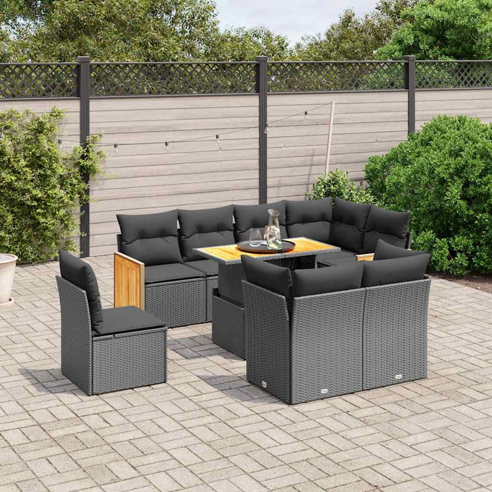 Set mobilier de grădină cu perne, 9 piese, negru, poliratan - WALTI WALTI