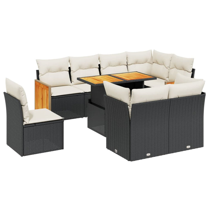 Set mobilier de grădină cu perne, 9 piese, negru, poliratan - WALTI WALTI