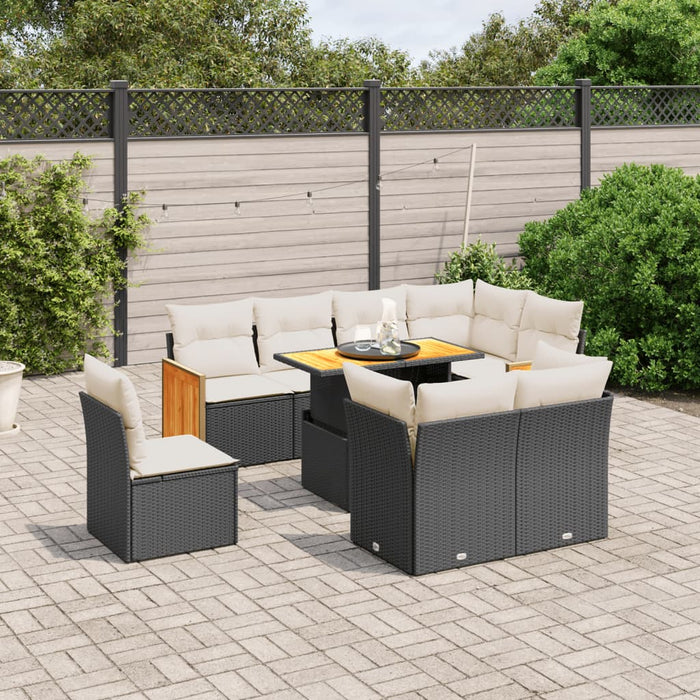 Set mobilier de grădină cu perne, 9 piese, negru, poliratan - WALTI WALTI