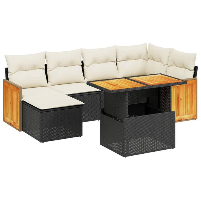 Set canapele de grădină cu perne, 7 piese, negru, poliratan WALTI