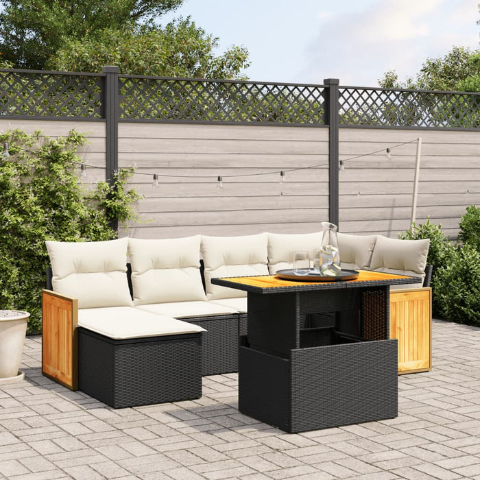 Set canapele de grădină cu perne, 7 piese, negru, poliratan WALTI