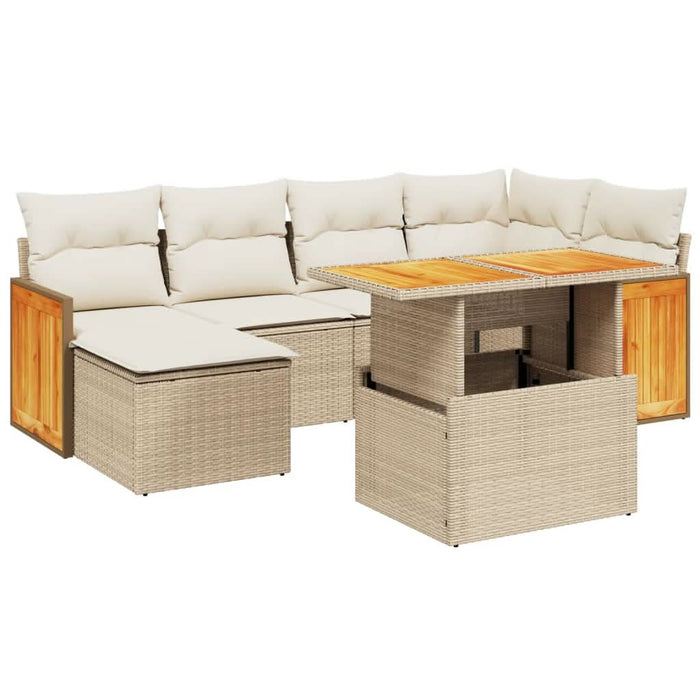 Set canapele de grădină, 7 piese, cu perne, bej, poliratan WALTI