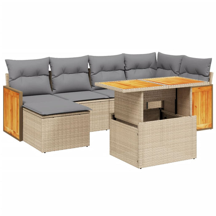 Set canapele de grădină, 7 piese, cu perne, bej, poliratan WALTI