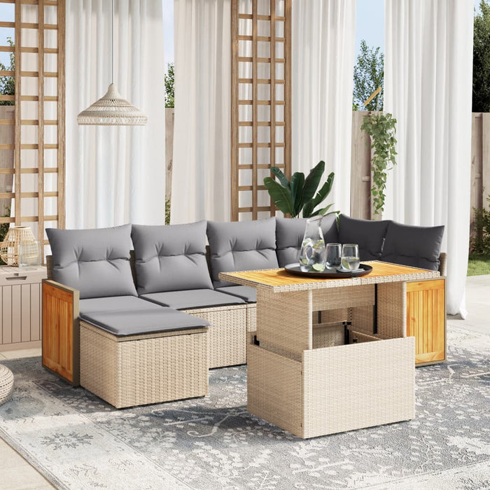 Set canapele de grădină, 7 piese, cu perne, bej, poliratan WALTI