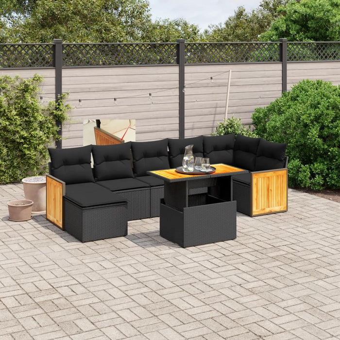 Set mobilier de grădină cu perne, 8 piese, negru, poliratan - WALTI WALTI
