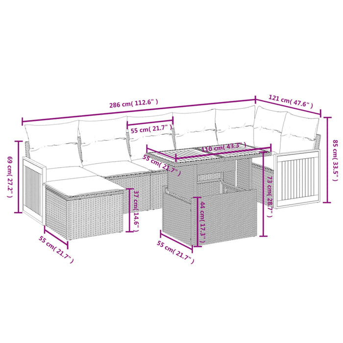 Set mobilier de grădină cu perne, 8 piese, negru, poliratan - WALTI WALTI