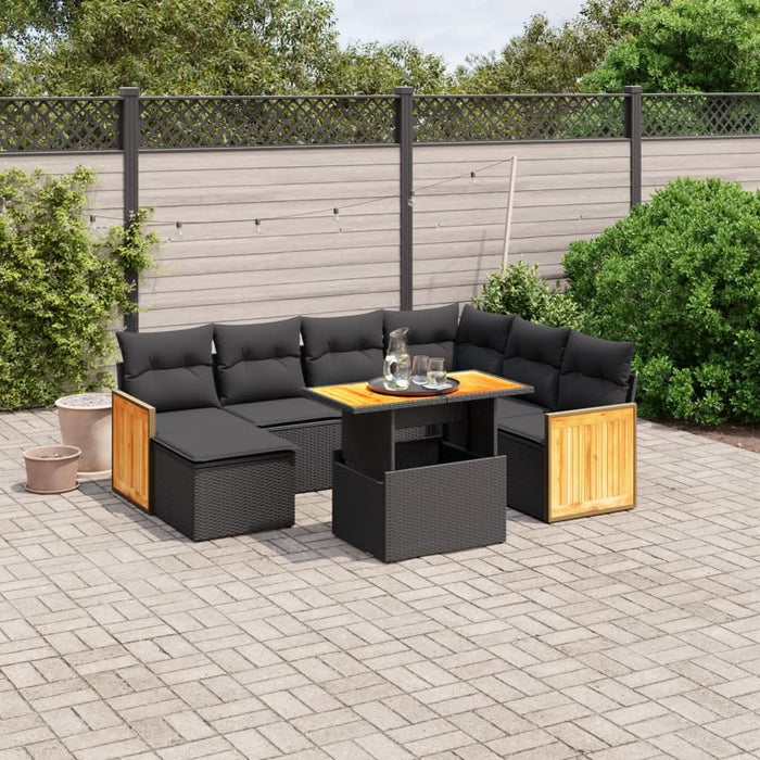 Set mobilier de grădină cu perne, 8 piese, negru, poliratan - WALTI WALTI