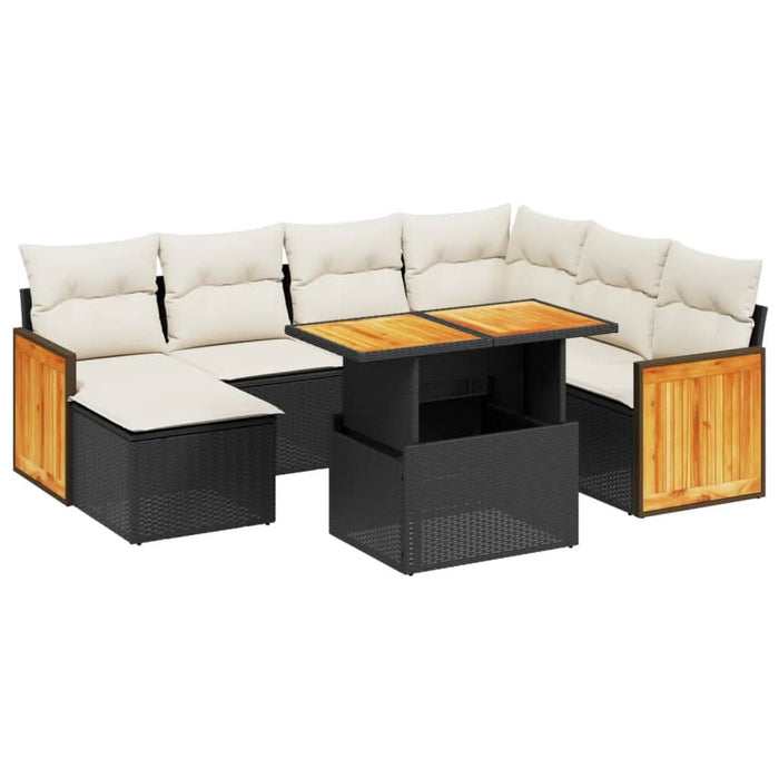 Set mobilier de grădină cu perne, 8 piese, negru, poliratan - WALTI WALTI