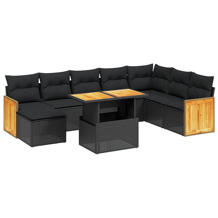 Set mobilier de grădină cu perne, 9 piese, negru, poliratan - WALTI WALTI