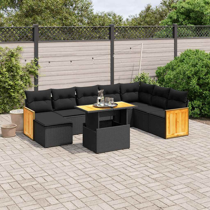 Set mobilier de grădină cu perne, 9 piese, negru, poliratan - WALTI WALTI