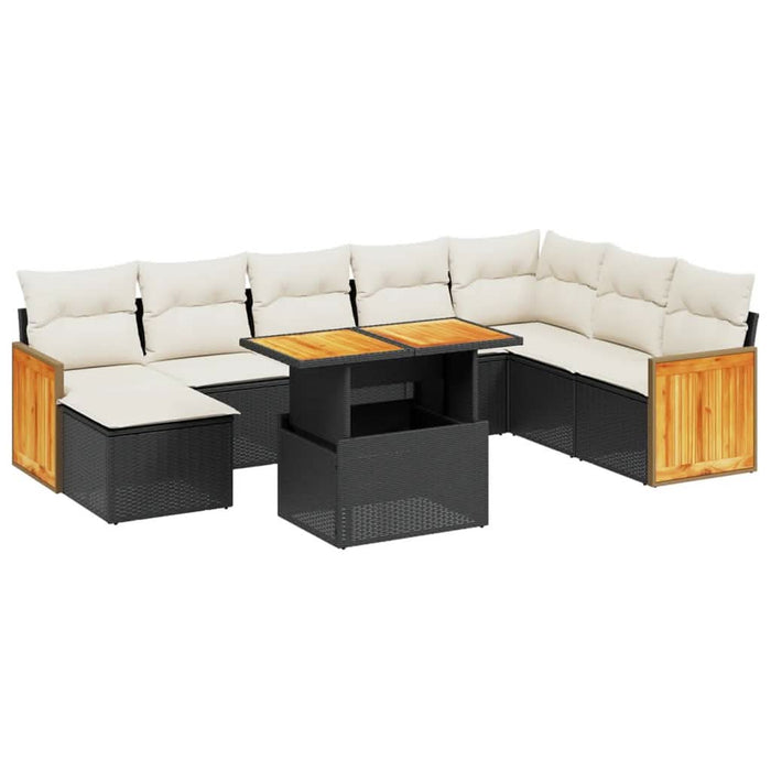 Set mobilier de grădină cu perne, 9 piese, negru, poliratan - WALTI WALTI