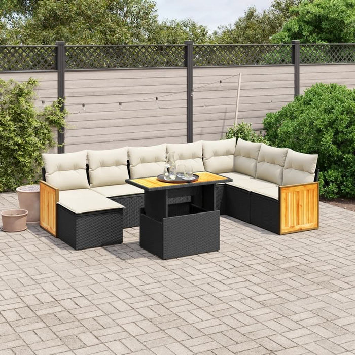 Set mobilier de grădină cu perne, 9 piese, negru, poliratan - WALTI WALTI