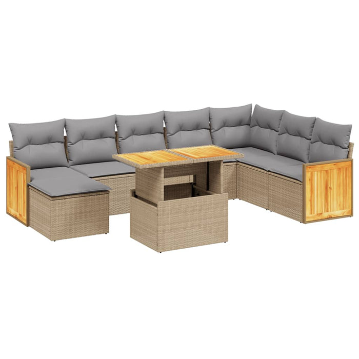 Set canapele de grădină, 9 piese, cu perne, bej, poliratan WALTI