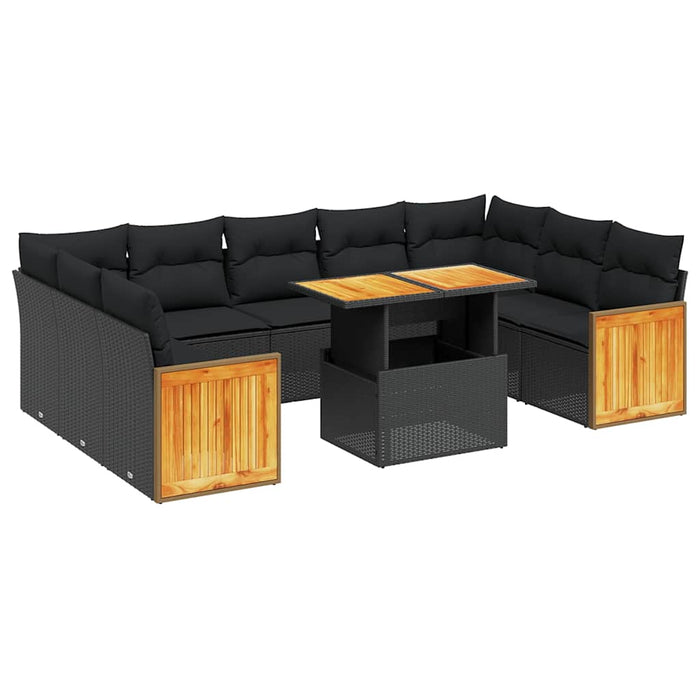 Set canapele de grădină cu perne, 10 piese, negru, poliratan - WALTI WALTI