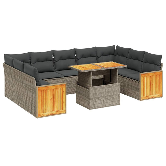 Set mobilier de grădină cu perne, 10 piese, gri, poliratan WALTI