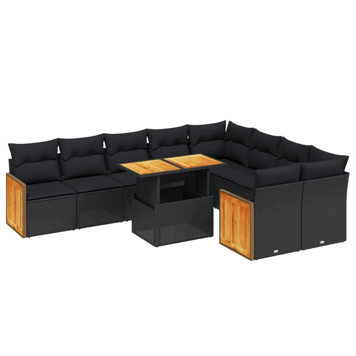 Set canapele de grădină cu perne, 10 piese, negru, poliratan - WALTI WALTI