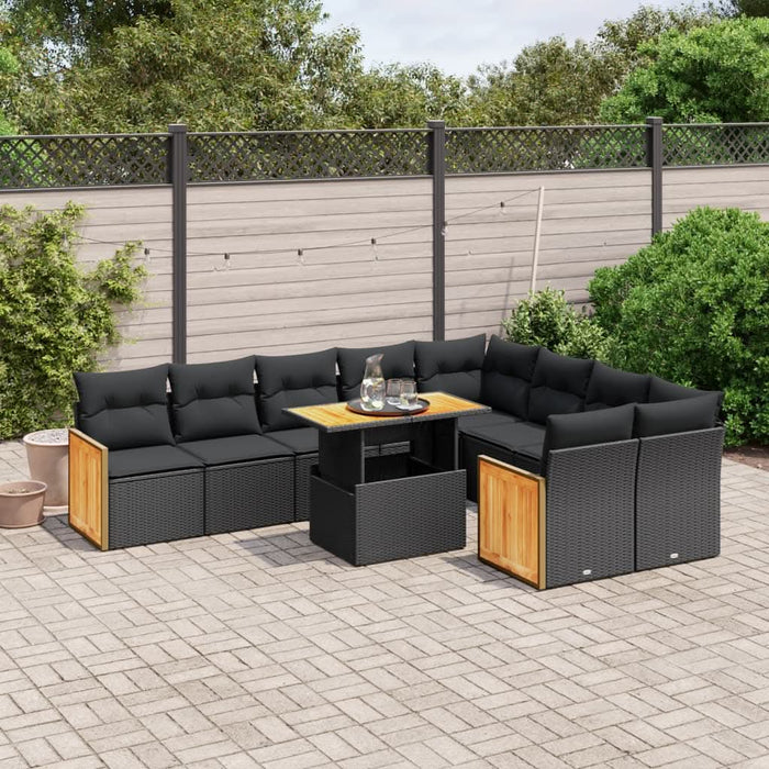 Set canapele de grădină cu perne, 10 piese, negru, poliratan - WALTI WALTI