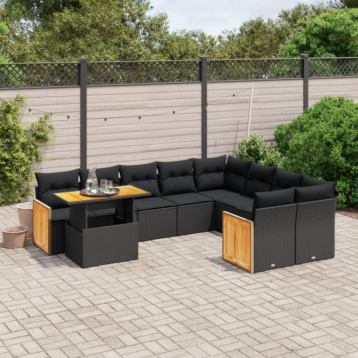 Set canapele de grădină cu perne, 10 piese, negru, poliratan - WALTI WALTI