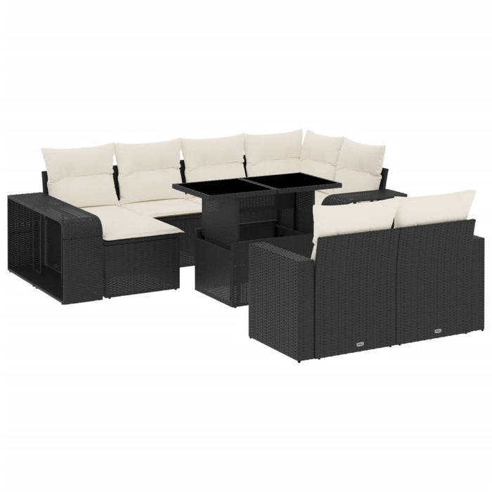 Set canapele de grădină cu perne, 11 piese, negru, poliratan WALTI