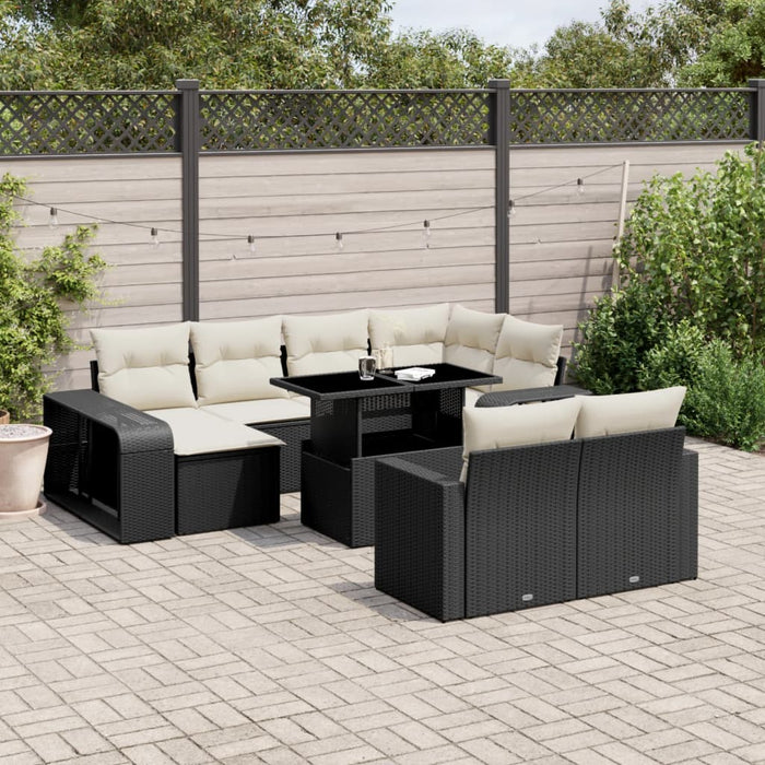Set canapele de grădină cu perne, 11 piese, negru, poliratan WALTI