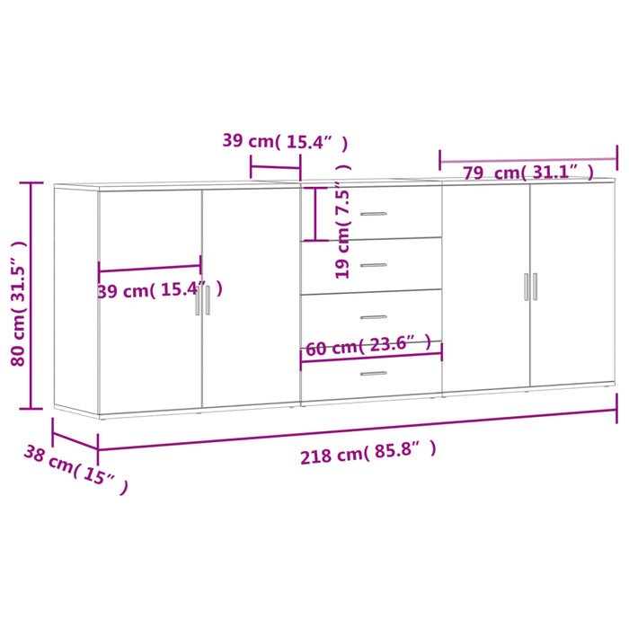 Servante, 3 piese, gri beton, lemn prelucrat WALTI