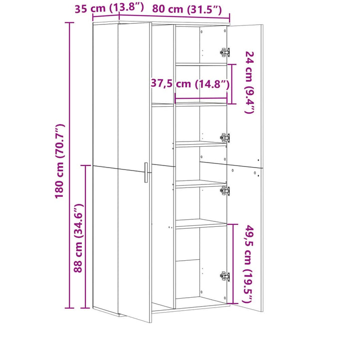 Dulap înalt, stejar fumuriu, 80x35x180 cm, lemn prelucrat - WALTI WALTI