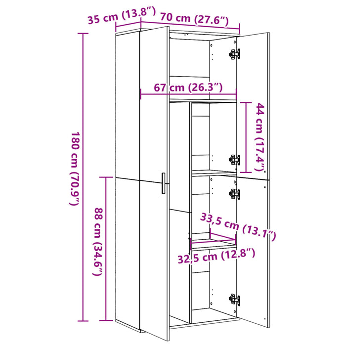 Dulap înalt, gri beton, 70x35x180 cm, lemn prelucrat - WALTI WALTI