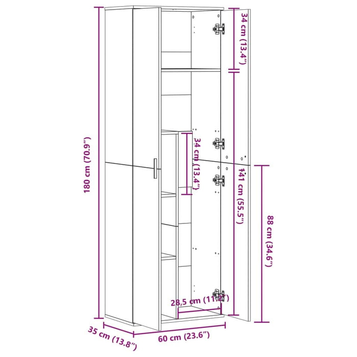Dulap înalt, gri beton, 60x35x180 cm, lemn prelucrat - WALTI WALTI