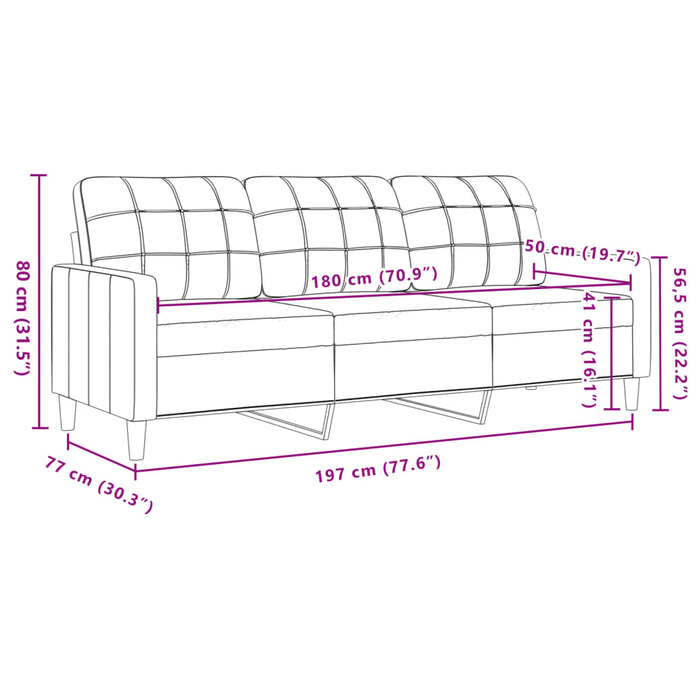 Canapea cu 3 locuri, gri deschis, material 180CM catifea - WALTI WALTI