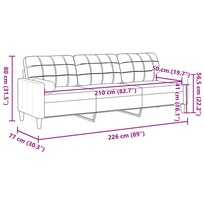 Canapea cu 3 locuri cu pernuțe, crem, 210 cm, textil - WALTI WALTI