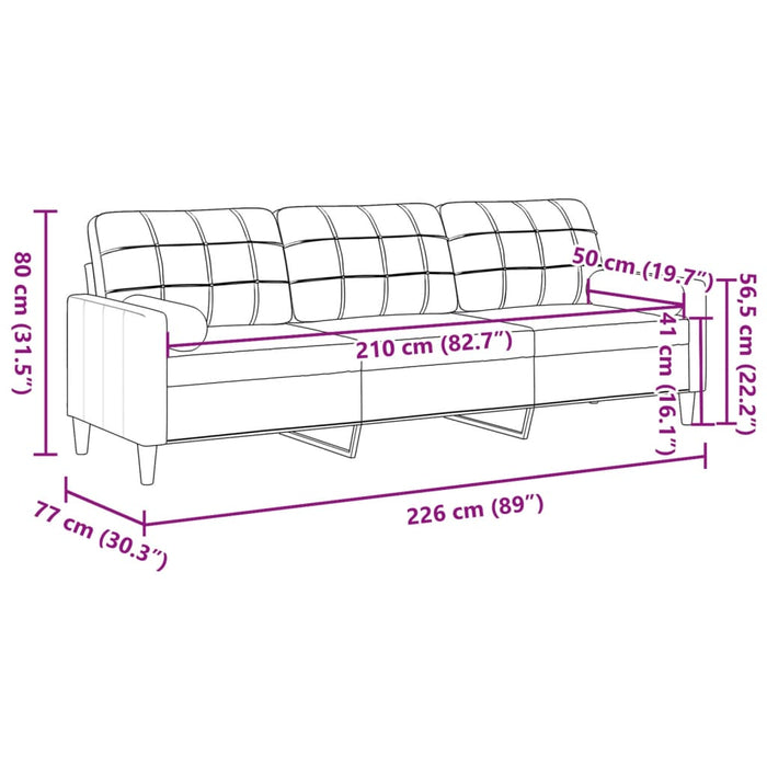 Canapea cu 3 locuri cu pernuțe, negru, 210 cm, textil - WALTI WALTI