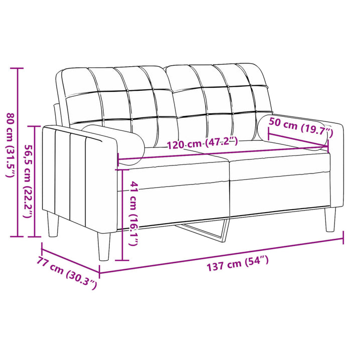 Canapea cu 2 locuri cu pernuțe, gri deschis, 120 cm, catifea - WALTI WALTI