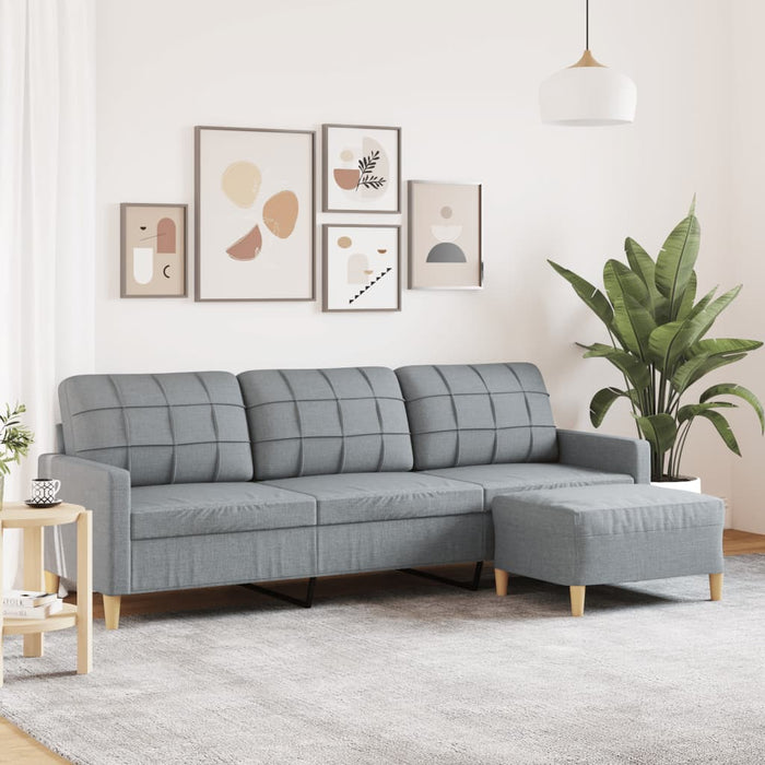 Canapea cu 3 locuri și taburet, gri deschis, 210 cm, textil - WALTI WALTI