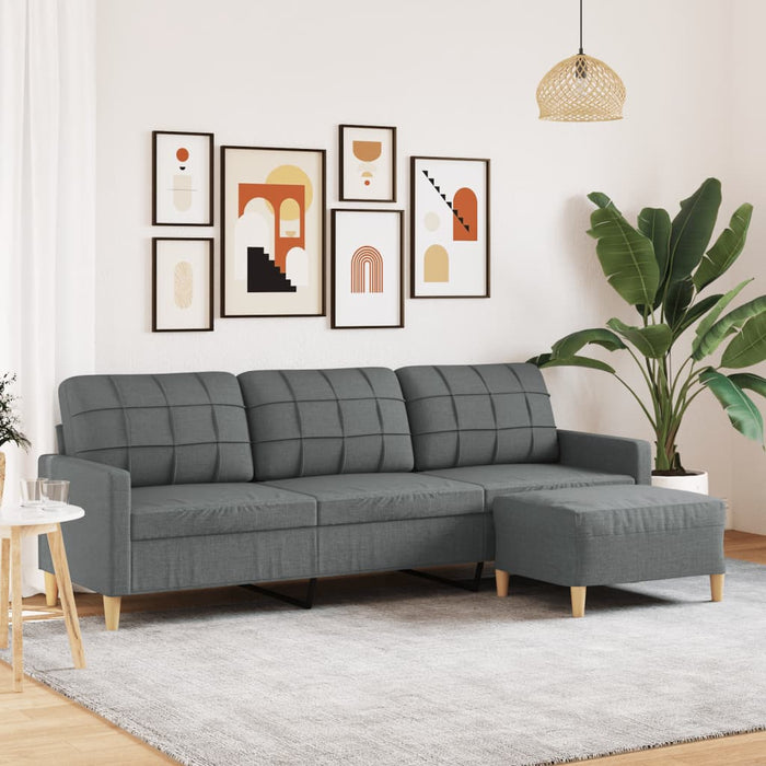 Canapea cu 3 locuri și taburet, gri închis, 210 cm, textil - WALTI WALTI