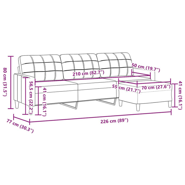 Canapea cu 3 locuri și taburet, crem, 210 cm, textil - WALTI WALTI