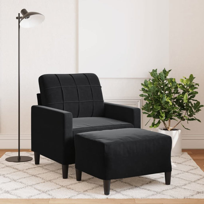 Fotoliu canapea cu taburet, negru, 60 cm, catifea - WALTI WALTI